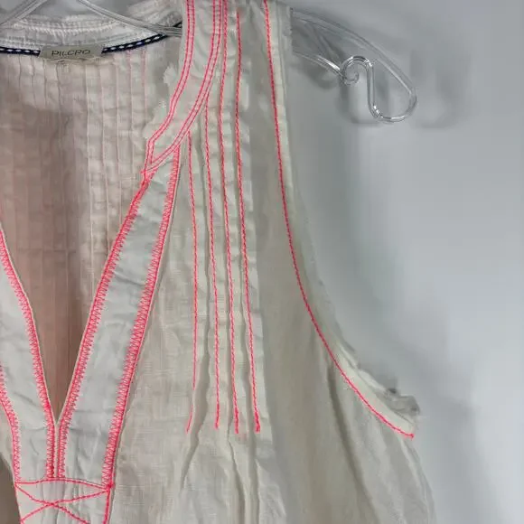 Pilcro Anthropologie Women's Top S White Raw Edge Linen Swing Coastal Boho - Picture 9 of 16